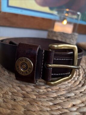 Men’s Dark Brown Leather Belt with Brass Buckle